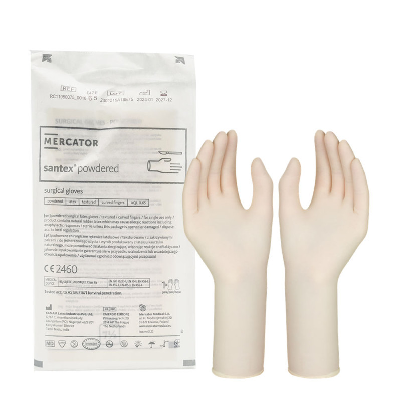 Rękawiczki chirurgiczne lateksowe sterylne 6.5 pudrowane Mercator Santex Powdered 1 para
