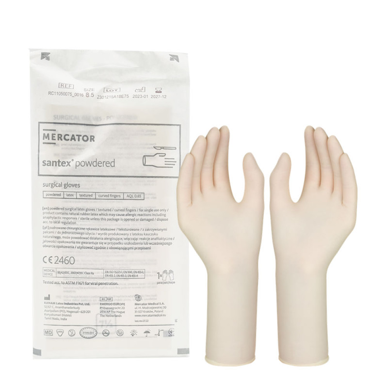 Rękawiczki chirurgiczne lateksowe sterylne 8.5 pudrowane Mercator Santex Powdered 1 para