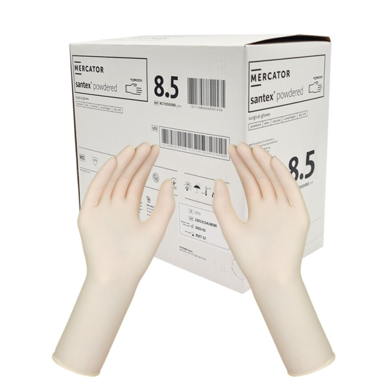 Rękawiczki chirurgiczne lateksowe sterylne 8.5 pudrowane Mercator Santex Powdered 50 par