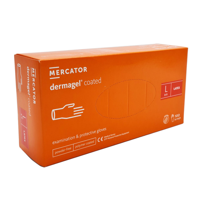 Rękawiczki lateksowe L Mercator Dermagel Coated 100szt karton 10op