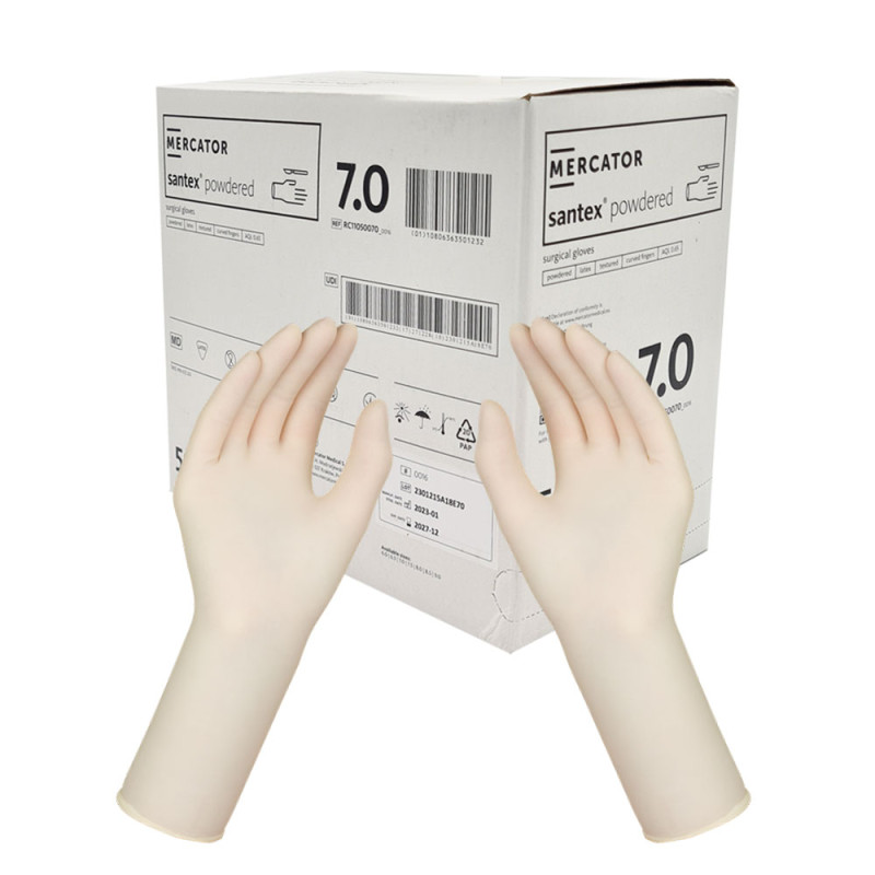 Rękawiczki chirurgiczne lateksowe sterylne 7.0 pudrowane Mercator Santex Powdered 400 par