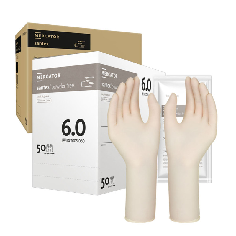 Rękawiczki chirurgiczne lateksowe sterylne 6.0 bezpudrowe Mercator Santex Powder-Free 400 par