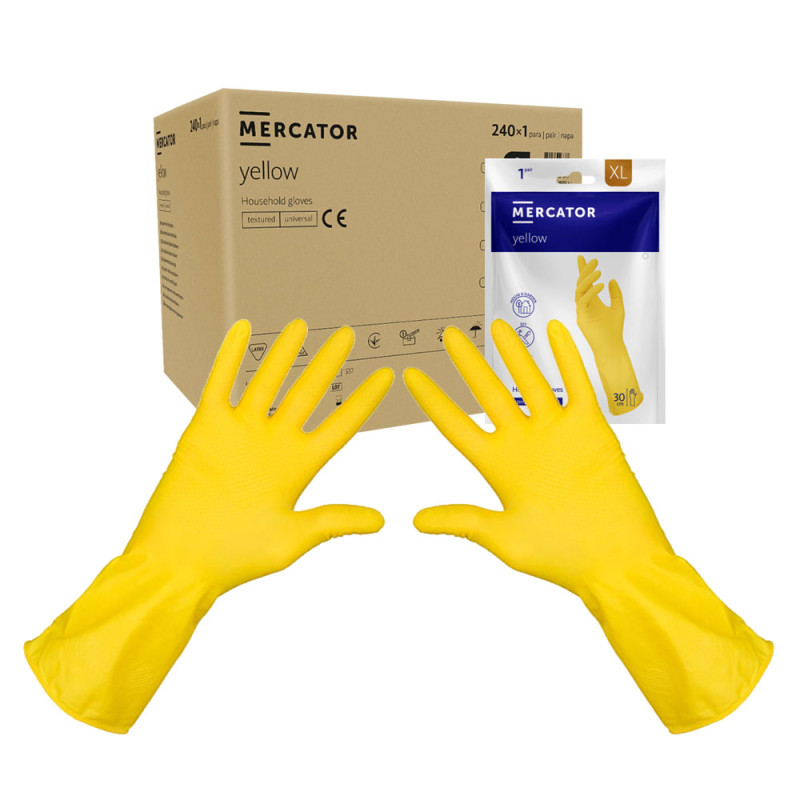 Rękawiczki gumowe XL gospodarcze ż&oacute;łte lateksowe Ideall Yellow 240par karton