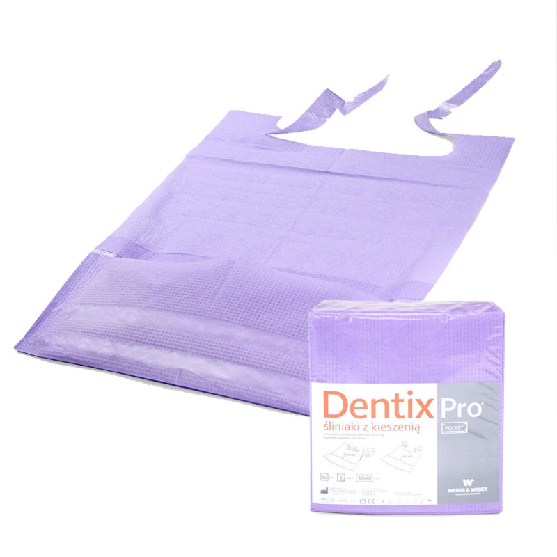 Śliniak dentystyczny z kieszonką 39cm x 48cm fioletowy podfoliowany 54g DentixPro 50szt