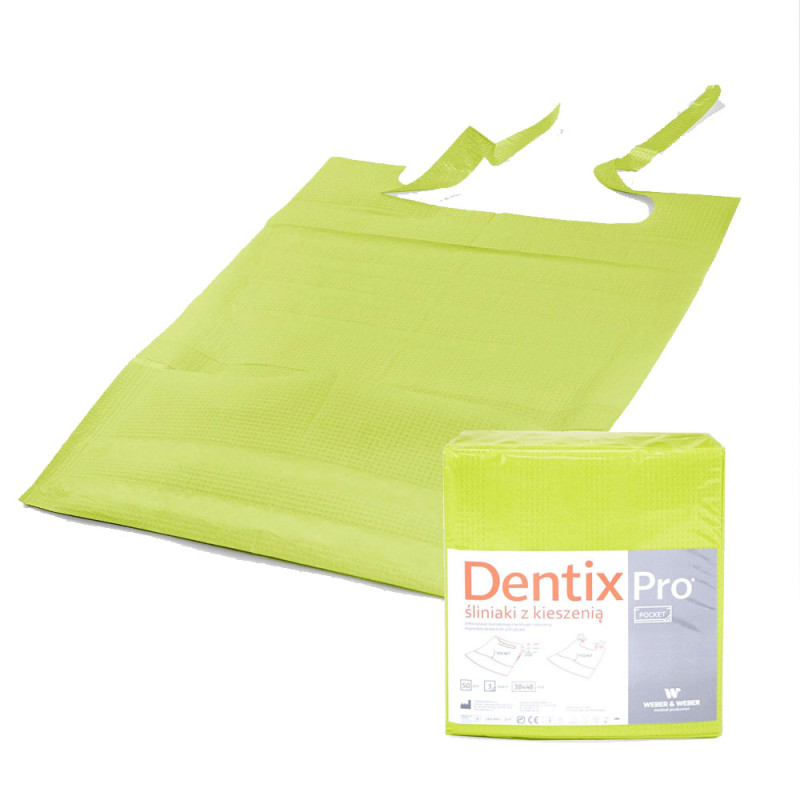 Śliniak dentystyczny z kieszonką 39cm x 48cm limonkowy podfoliowany 54g DentixPro 50szt