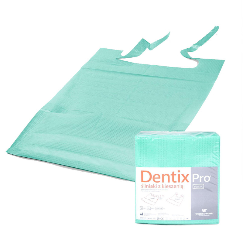 Śliniak dentystyczny z kieszonką 39cm x 48cm zielony podfoliowany 54g DentixPro 50szt