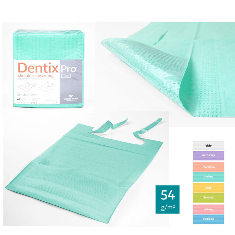 Śliniak dentystyczny z kieszonką 39cm x 48cm zielony podfoliowany 54g DentixPro 50szt