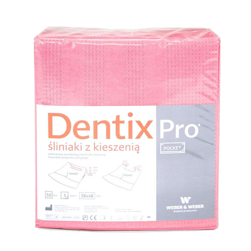 Śliniak dentystyczny z kieszonką 39cm x 48cm r&oacute;żowy podfoliowany 54g DentixPro 50szt