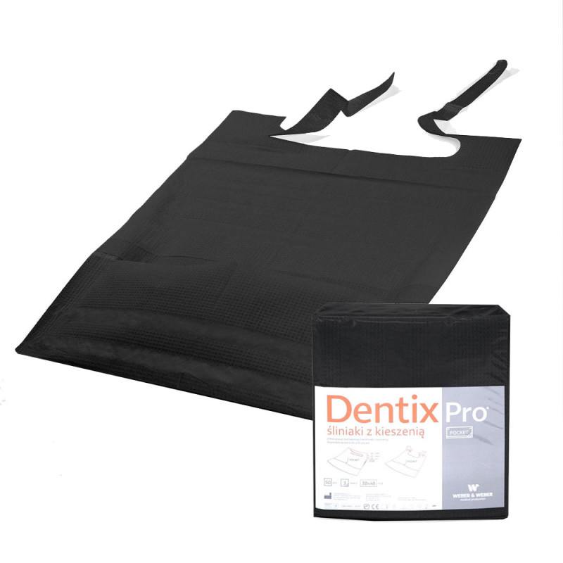 Śliniak dentystyczny z kieszonką 39cm x 48cm czarny podfoliowany 54g DentixPro 50szt