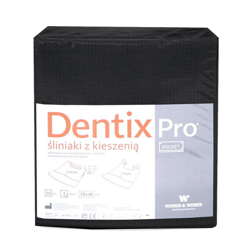 Śliniak dentystyczny z kieszonką 39cm x 48cm czarny podfoliowany 54g DentixPro 50szt
