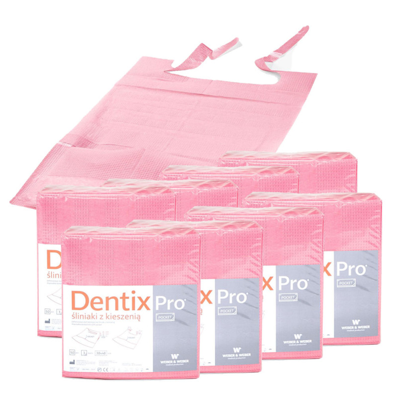 Śliniak dentystyczny z kieszonką 39cm x 48cm r&oacute;żowy podfoliowany 54g DentixPro 400szt