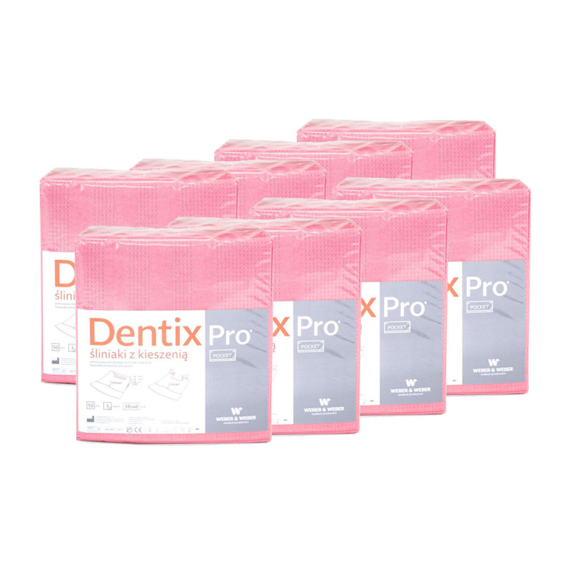 Śliniak dentystyczny z kieszonką 39cm x 48cm r&oacute;żowy podfoliowany 54g DentixPro 400szt