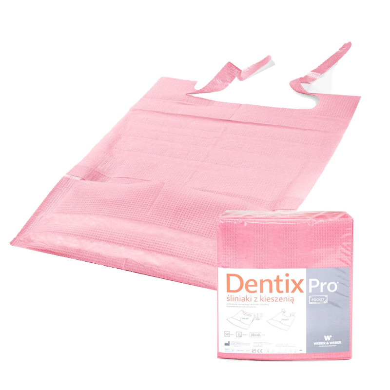 Śliniak dentystyczny z kieszonką 39cm x 48cm r&oacute;żowy podfoliowany 54g DentixPro 400szt