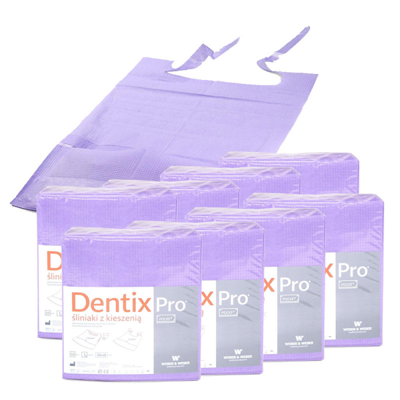Śliniak dentystyczny z kieszonką 39cm x 48cm fioletowy podfoliowany 54g DentixPro 400szt
