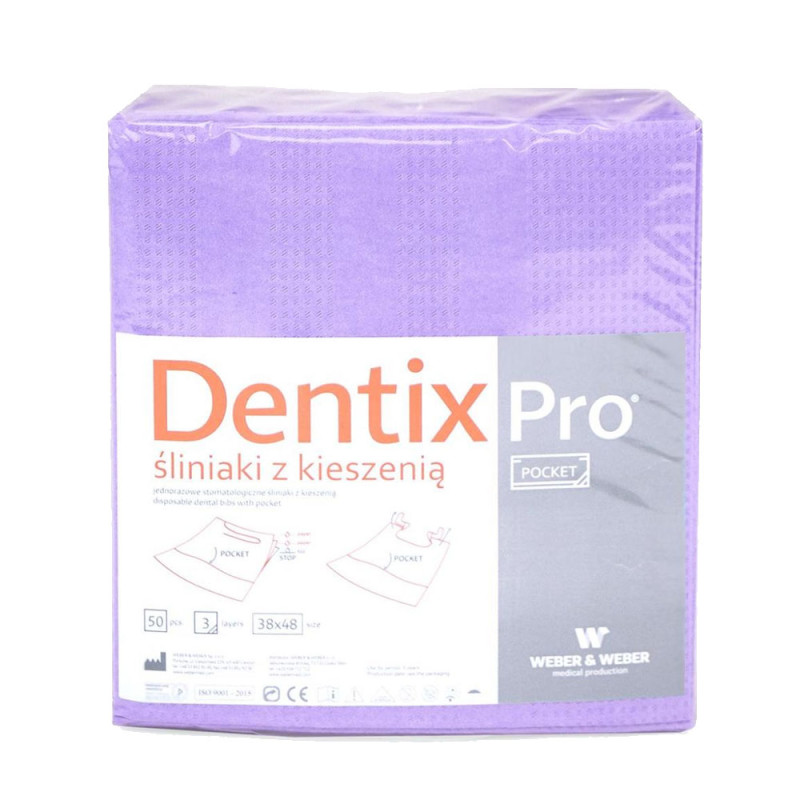 Śliniak dentystyczny z kieszonką 39cm x 48cm fioletowy podfoliowany 54g DentixPro 400szt