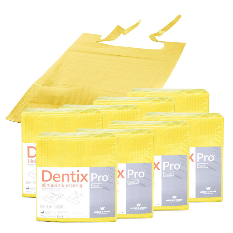 Śliniak dentystyczny z kieszonką 39cm x 48cm ż&oacute;łty podfoliowany 54g DentixPro 400szt