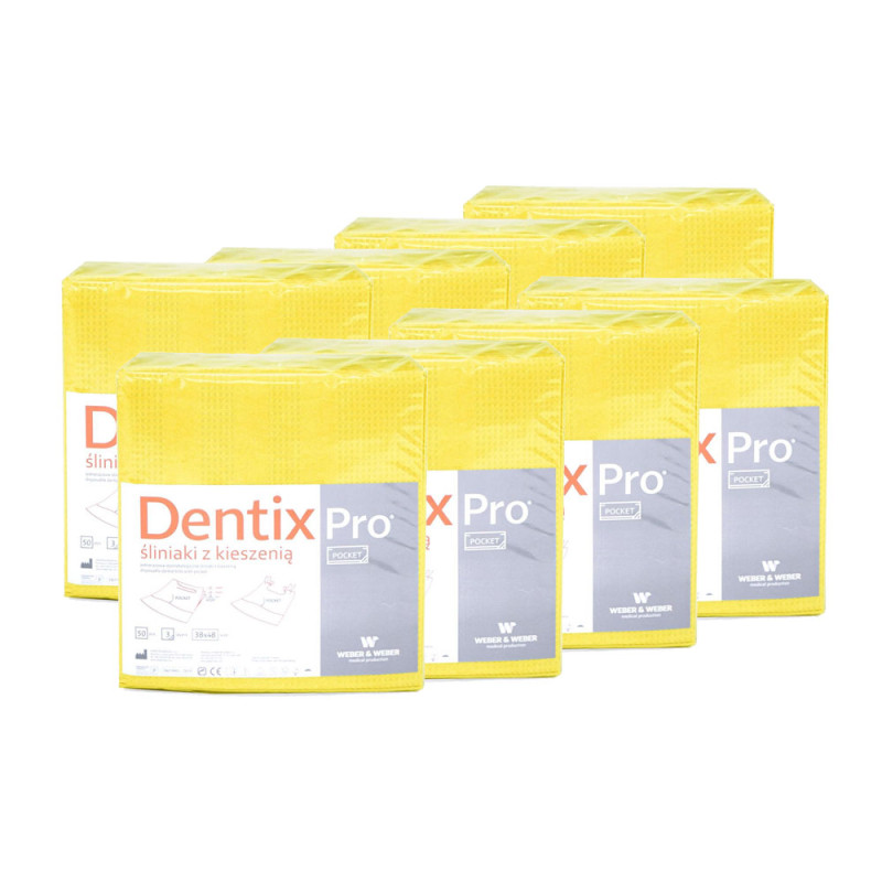 Śliniak dentystyczny z kieszonką 39cm x 48cm ż&oacute;łty podfoliowany 54g DentixPro 400szt