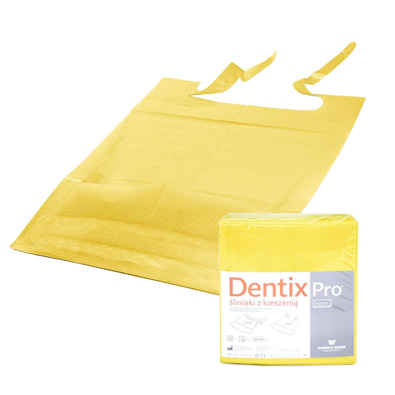 Śliniak dentystyczny z kieszonką 39cm x 48cm ż&oacute;łty podfoliowany 54g DentixPro 400szt