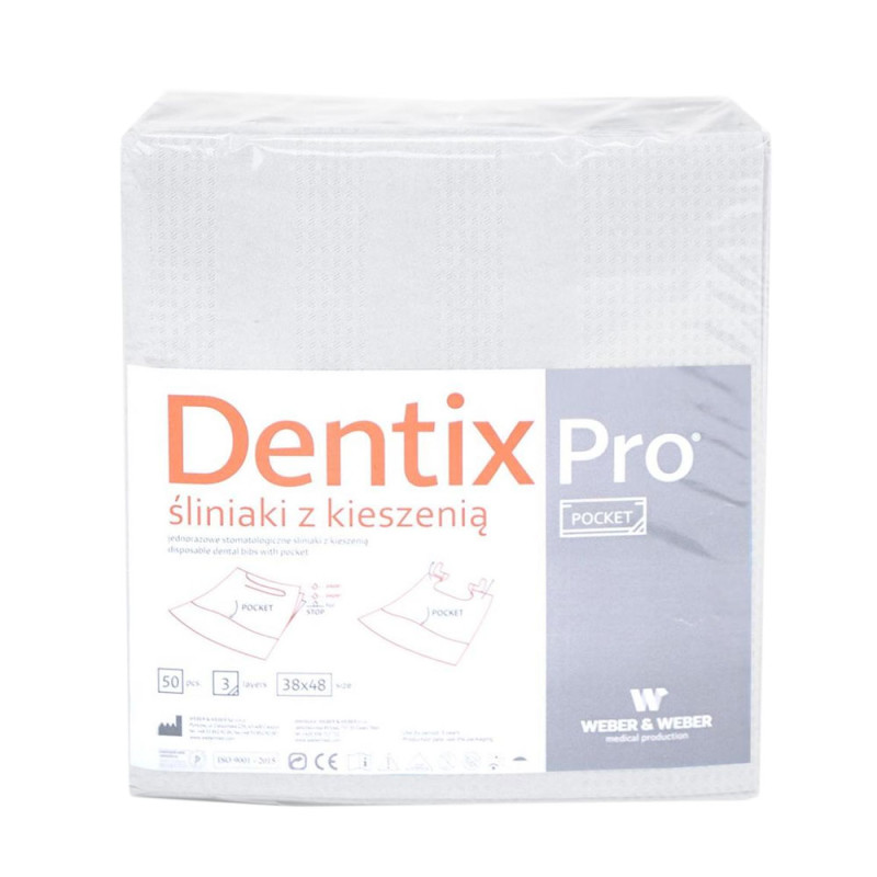 Śliniak dentystyczny z kieszonką 39cm x 48cm biały podfoliowany 54g DentixPro 50szt