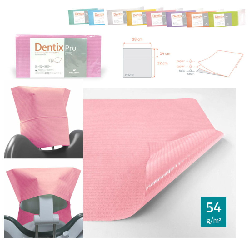 Pokrowiec na zagł&oacute;wek stomatologiczny 32cm x 28cm r&oacute;żowy podfoliowany 54g DentixPro 50szt