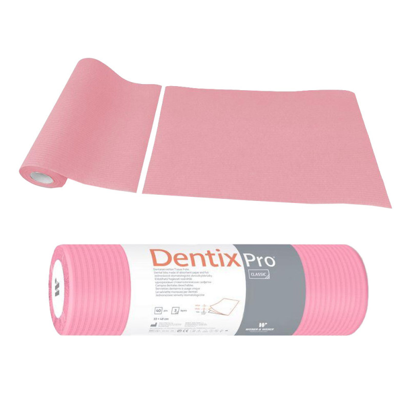 Serweta dentystyczna na rolce 33cm x 48cm r&oacute;żowa podfoliowana 54g DentixPro 400szt