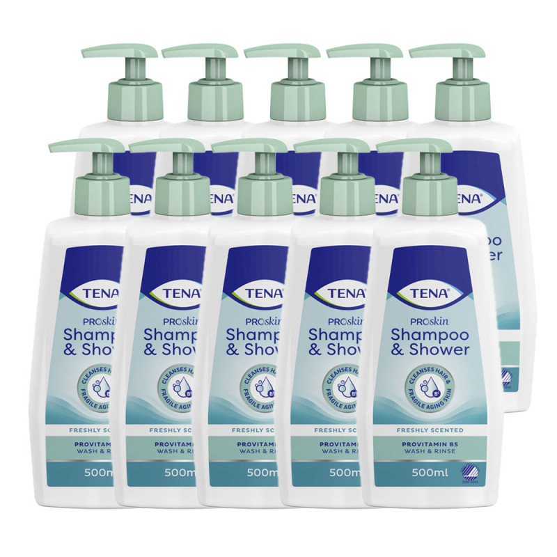 Szampon i żel 2w1 do mycia 500ml Tena ProSkin Shampoo & Shower 10szt