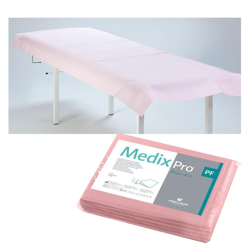 Prześcieradło jednorazowe 77cm x 210cm r&oacute;żowe podfoliowane 54g MedixPro 5szt