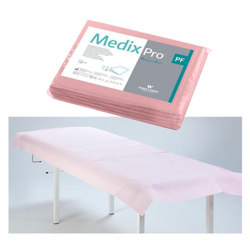 Prześcieradło jednorazowe 77cm x 210cm r&oacute;żowe podfoliowane 54g MedixPro 5szt