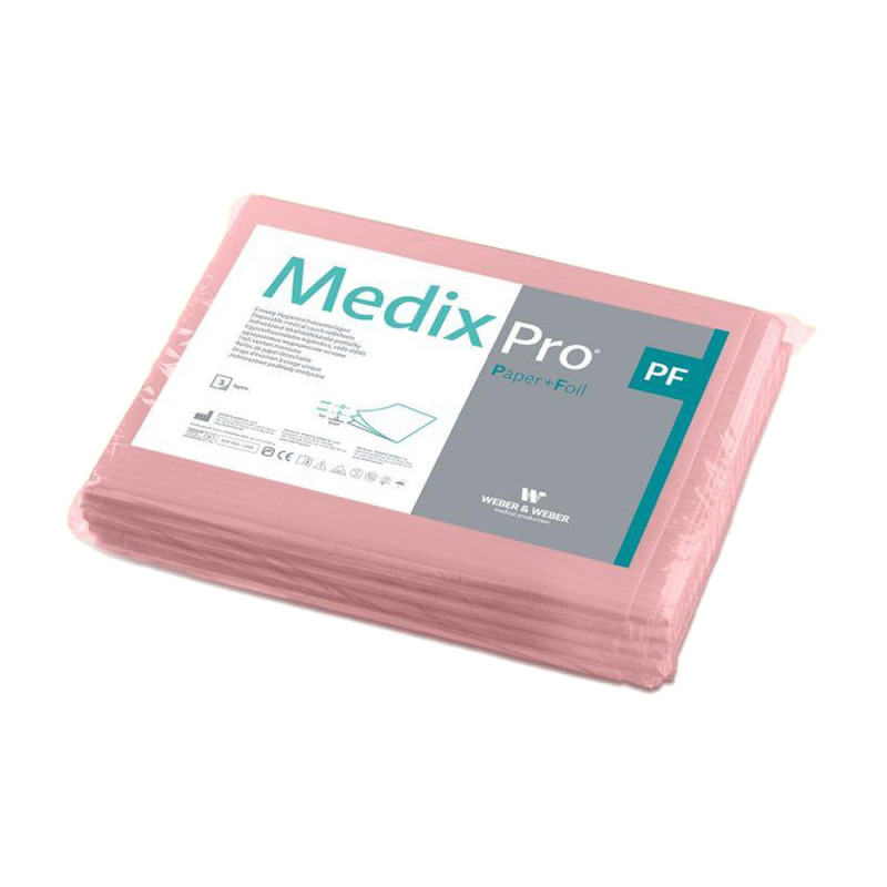 Prześcieradło jednorazowe 77cm x 210cm r&oacute;żowe podfoliowane 54g MedixPro 5szt