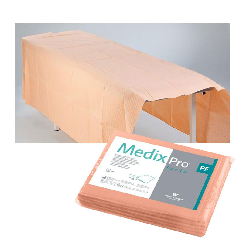 Prześcieradło jednorazowe 150cm x 210cm morelowe podfoliowane 54g MedixPro 5szt