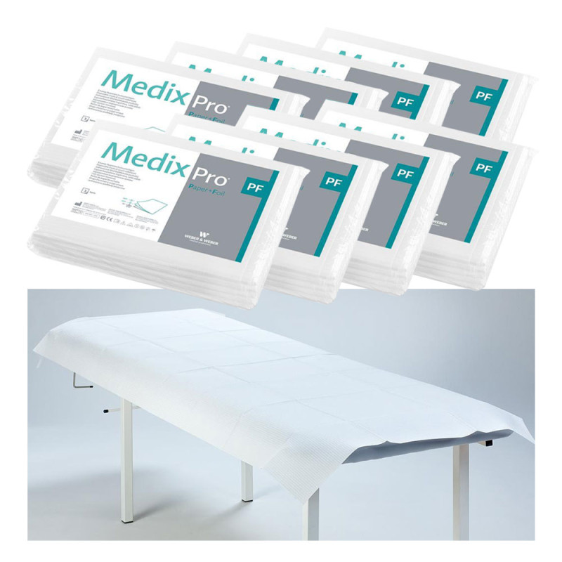 Prześcieradło jednorazowe 77cm x 210cm białe podfoliowane 54g MedixPro 40szt
