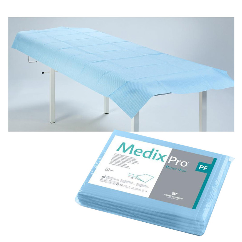 Prześcieradło jednorazowe 77cm x 210cm niebieskie podfoliowane 54g MedixPro 40szt