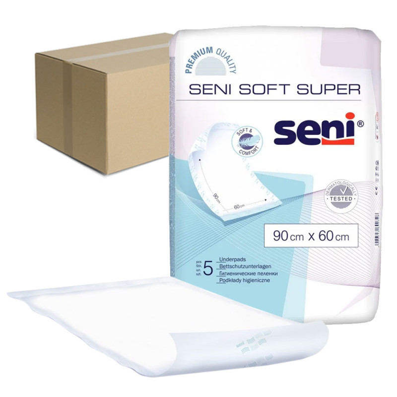Podkład chłonny na ł&oacute;żko 90cm x 60cm Seni Soft Super 5 szt x 12op