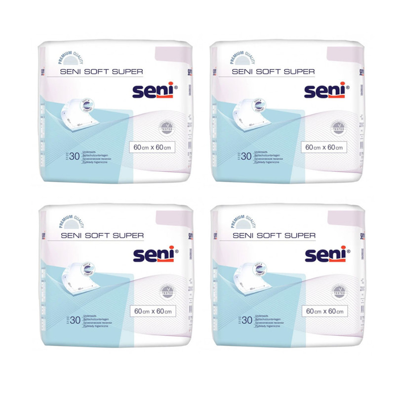 Podkład chłonny na ł&oacute;żko 60cm x 60cm Seni Soft Super 30 szt x 4op