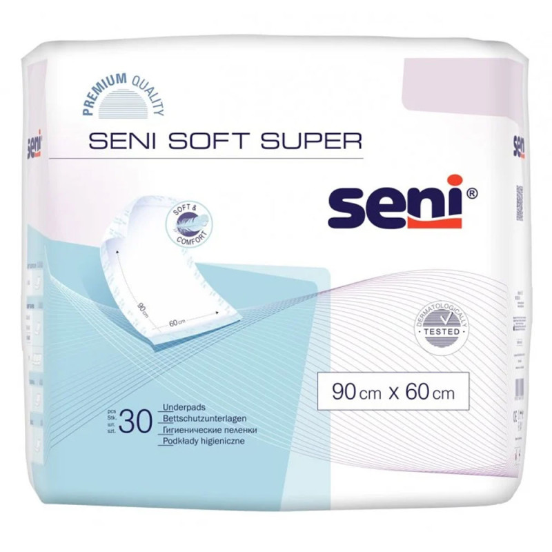 Podkład chłonny na ł&oacute;żko 90cm x 60cm Seni Soft Super 30 szt x 4op
