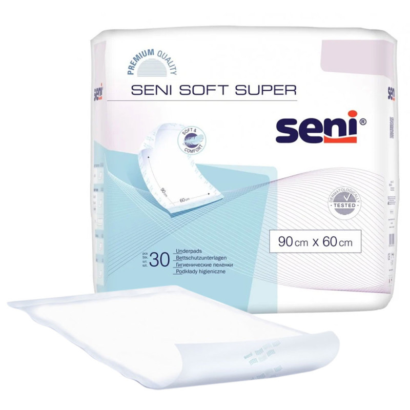 Podkład chłonny na ł&oacute;żko 90cm x 60cm Seni Soft Super 30 szt x 4op