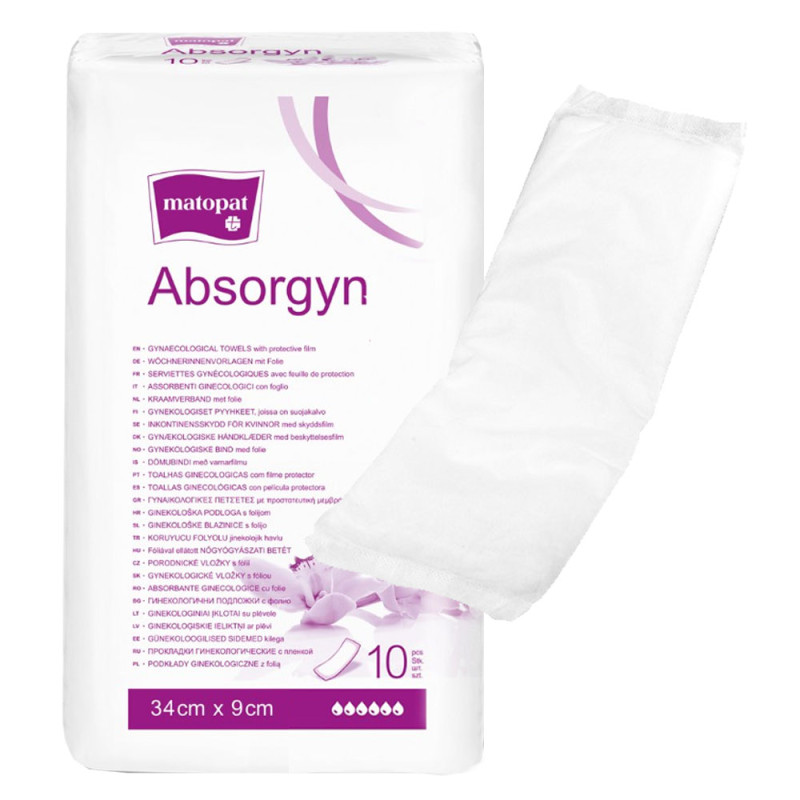 Podkład ginekologiczny z folią dla kobiet 34cm x 9cm Absorgyn niejałowy 10 szt x 36op