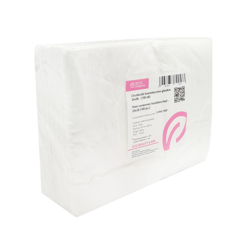 Chusteczki kosmetyczne z wł&oacute;kniny gładkie białe 25cm x 38cm 100 szt