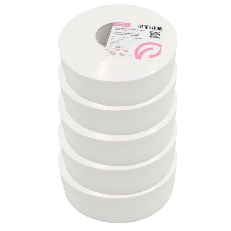 Pasek do depilacji z wł&oacute;kniny 7cm x 20cm na rolce z perforacją biały 500szt x 5rolek