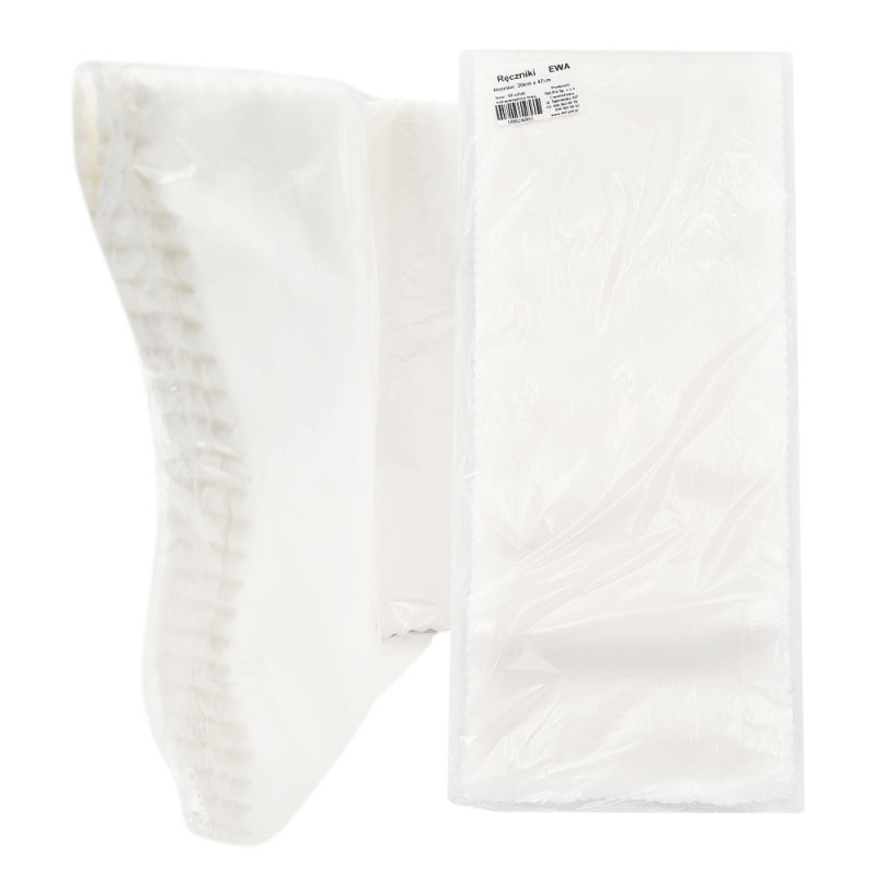 Ręcznik kosmetyczny Ewa biały z wł&oacute;kniny 20cm x 47cm do zmycia twarzy 50szt x 15op