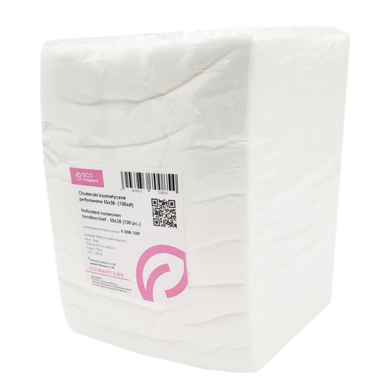 Chusteczki kosmetyczne z wł&oacute;kniny perforowane białe 38cm x 50cm 100szt x 6op