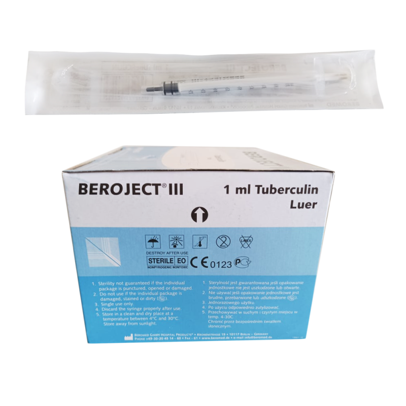 Strzykawka tuberkulinowa bez igły 1ml luer Beroject III 100 szt