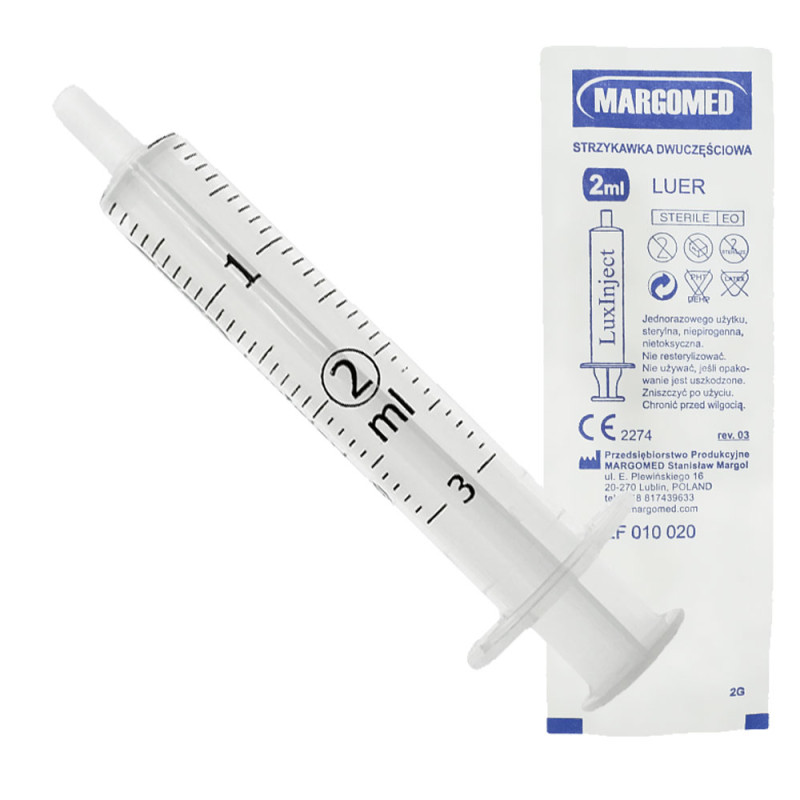 Strzykawka 2ml luer dwuczęściowa LuxInject Margomed 100szt