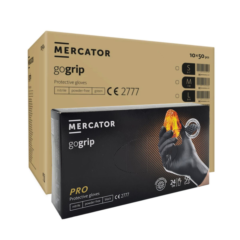Rękawiczki nitrylowe M czarne Mercator Gogrip 50szt karton 10op