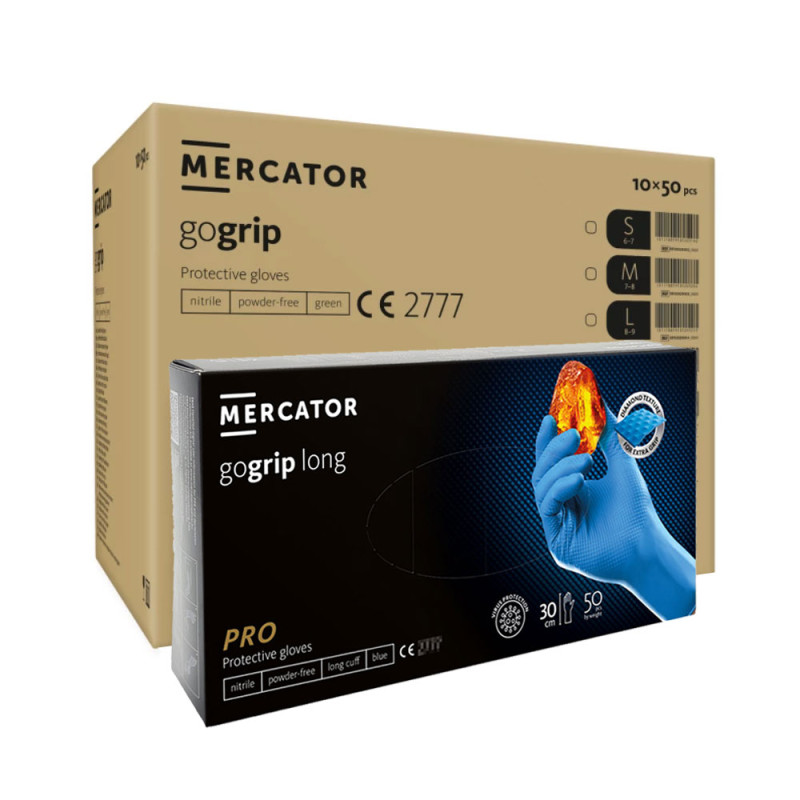 Rękawiczki nitrylowe M niebieskie Mercator Gogrip Long 50szt karton 10op