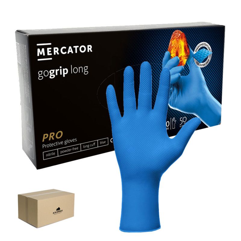 Rękawiczki nitrylowe S niebieskie Mercator Gogrip Long 50szt karton 10op