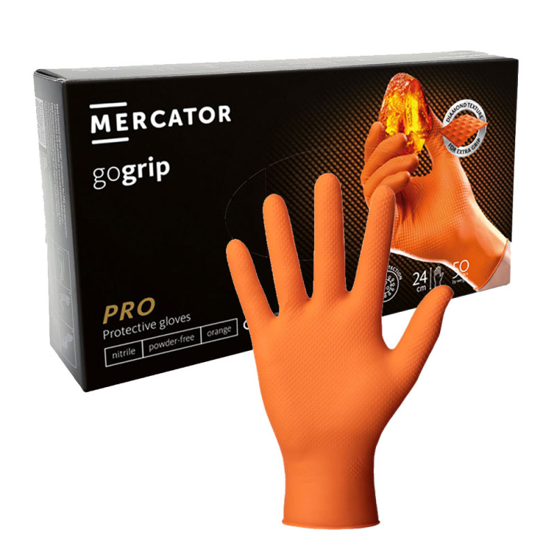 Rękawiczki nitrylowe M pomarańczowe Mercator Gogrip 50szt