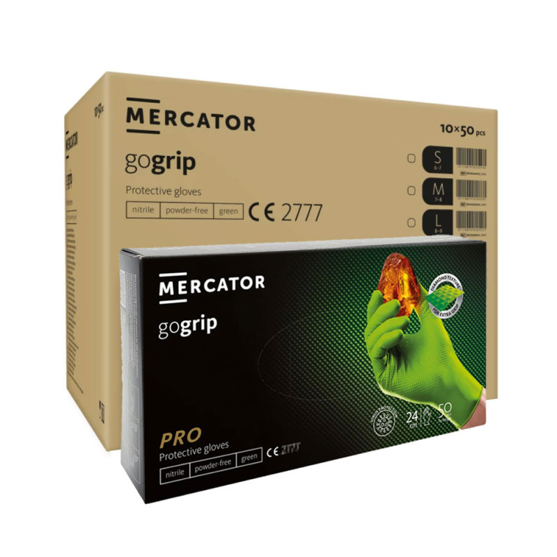 Rękawiczki nitrylowe XL zielone Mercator Gogrip green 50szt karton 10op