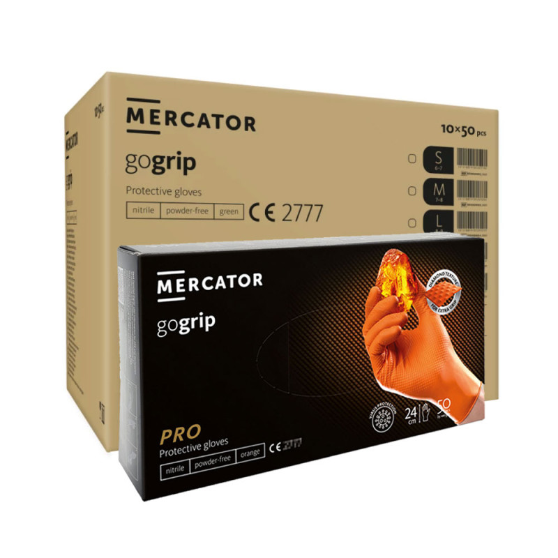 Rękawiczki nitrylowe L pomarańczowe Mercator Gogrip 50szt karton 10op