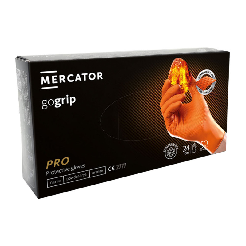 Rękawiczki nitrylowe S pomarańczowe Mercator Gogrip 50szt karton 10op